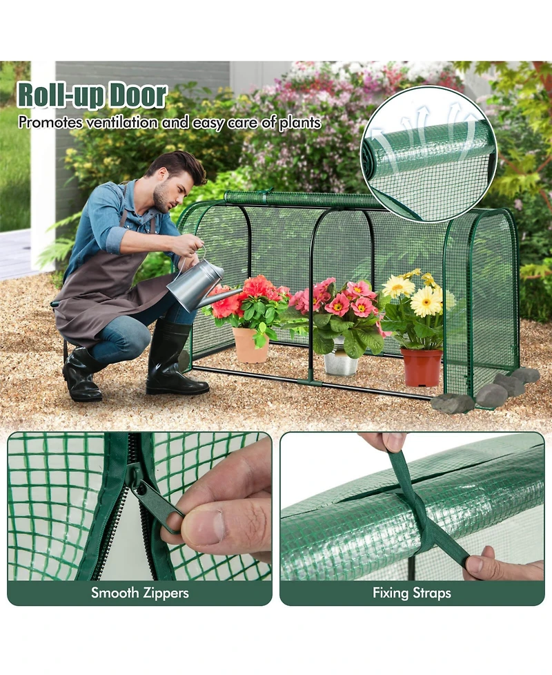 Costway Wood Raised Garden Bed with Greenhouse Cover Mini Portable Greenhouse Kit