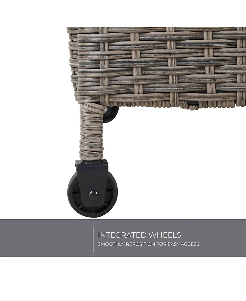 Mondawe Outdoor Resin Willow Storage Box,With Soft Closure Lid And Wheels & Uv/Rain Resistant,Brown