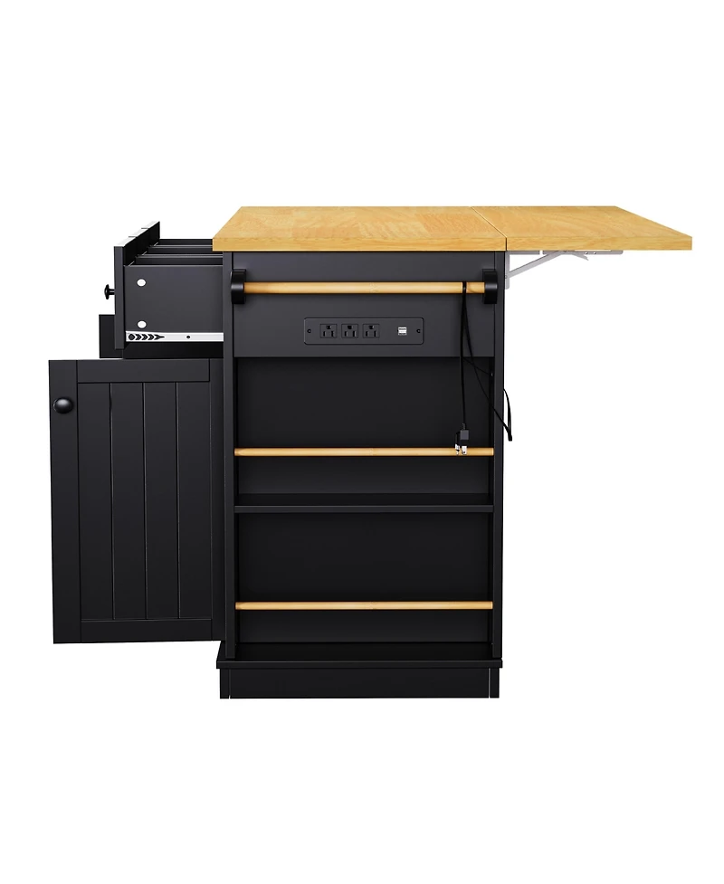 Casainc 53" Kitchen Island With Drop Leaf, Power Outlet, Storage Racks, Rolling Cart on 5 Wheels (No Stools)