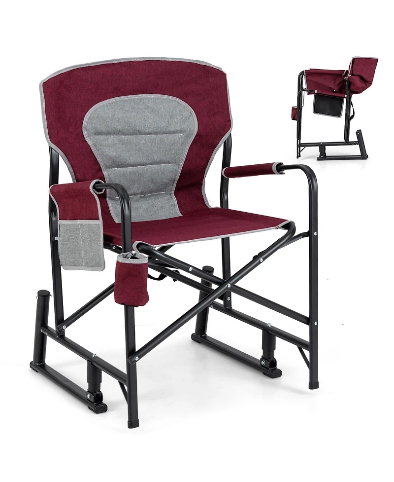Akiudex outdoor rocker camping chair with dual springs and padded back