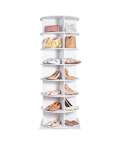 Slickblue 7-Tier Rotating Shoe Rack Tower with Base, 360° Spinning Round Shoe Organizer