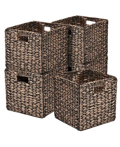 Happimess Bryce Classic Farmhouse Hand-Woven Hyacinth Collapsible Storage Cube Baskets with Handles (Set of 5