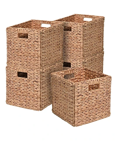 Happimess Bryce Classic Farmhouse Hand-Woven Hyacinth Collapsible Storage Cube Baskets with Handles (Set of 5