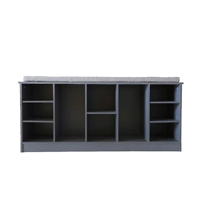Basicwise Wooden Shoe Cubicle Storage Entryway Bench with Soft Cushion for Seating