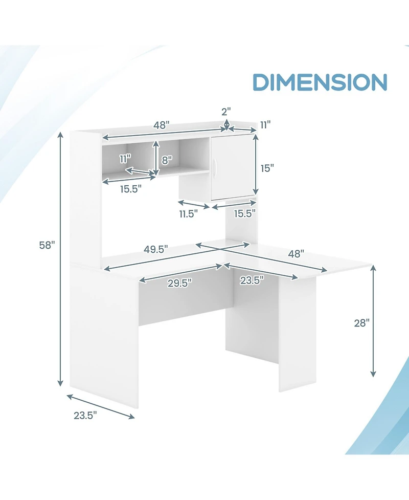 L-Shaped Desk Corner Computer Desk with Open Storage Hutch and Cabinet
