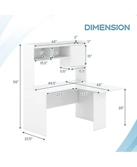 L-Shaped Desk Corner Computer Desk with Open Storage Hutch and Cabinet