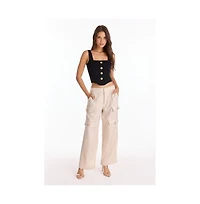 The Noli Shop Womens Milan Linen Shimmer Cargo Pant - Gilded Beige