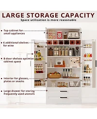 Ironck Kitchen Pantry 72" Height, with Hanging Shelves, Drawers, White