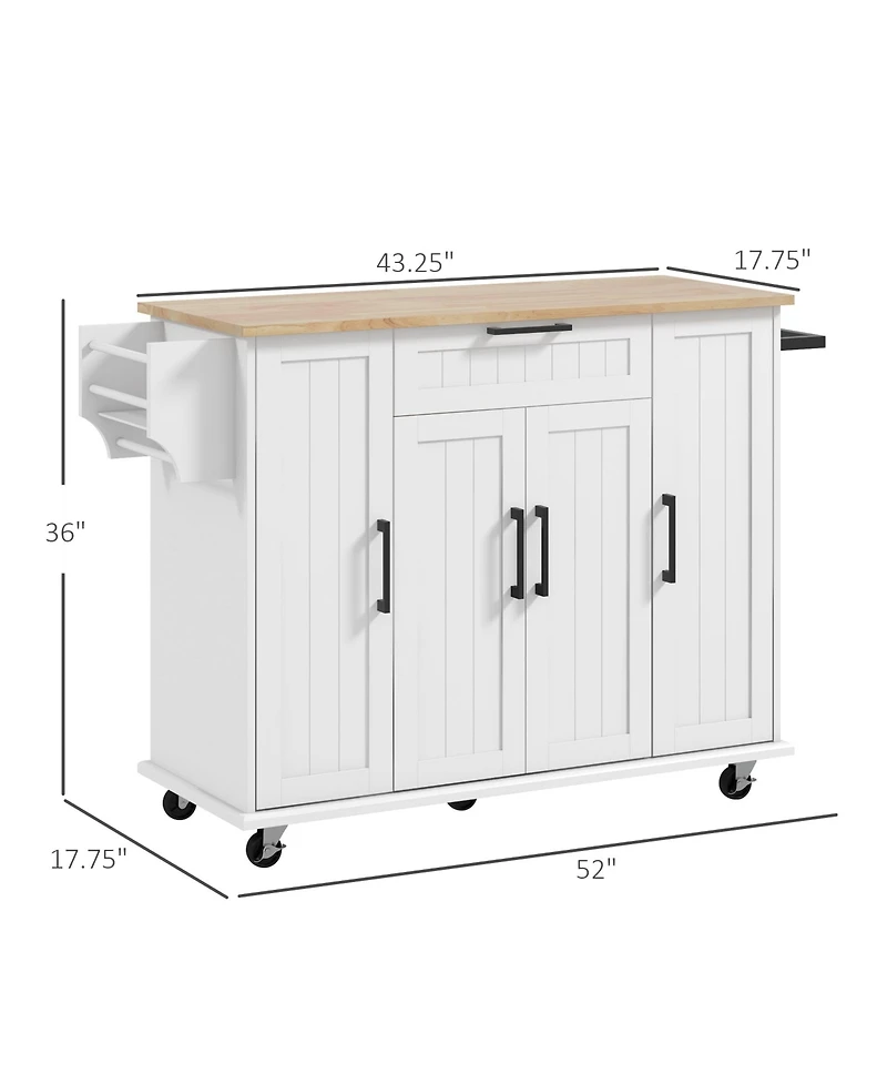 Halifax North America White Kitchen Island with Wood Top and Storage Cabinet