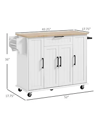 Halifax North America White Kitchen Island with Wood Top and Storage Cabinet