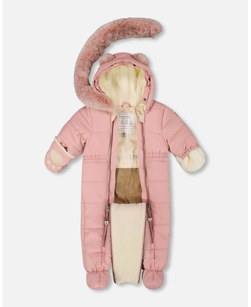 Deux par Baby Girl One-Piece Layette Snowsuit Designed for Car Seat Dusty Pink