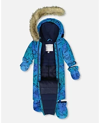 Deux par Baby Boy One-Piece Play Snowsuit Designed for Car Seat Blue Gradient Dinosaur Print - Baby|Toddler