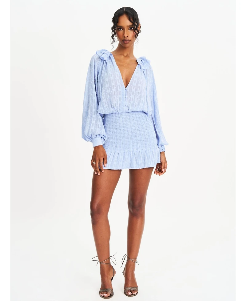 Miss Circle Women Zahari Blue Smock Bottom Balloon Sleeve Mini Dress