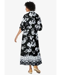 Woman Within Women's Roll-Tab Sleeve Crinkle Shirtdress