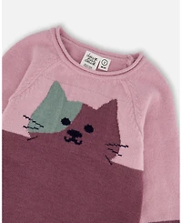 Deux par Baby Girl Knitted Dress Dusty Pink with Cat
