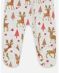 Deux par Baby Girl One-Piece Cotton Pajama Beige Girly Reindeer Print
