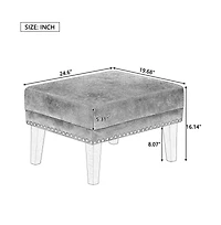 The Pop Home Vintage Upholstered Ottoman with Nailhead Trim, Distressed Brown Footstool with Solid Wood Legs-The Pop Home