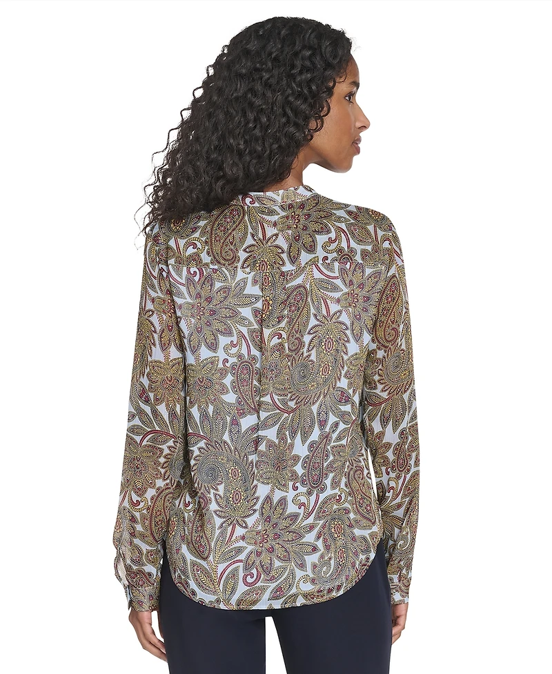 Tommy Hilfiger Women's Paisley Ruffle Long Sleeve Blouse