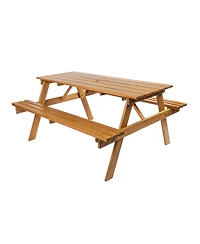 Jonathan Y Shoreham Modern Classic Outdoor Wood Picnic Table Benches with Umbrella Hole