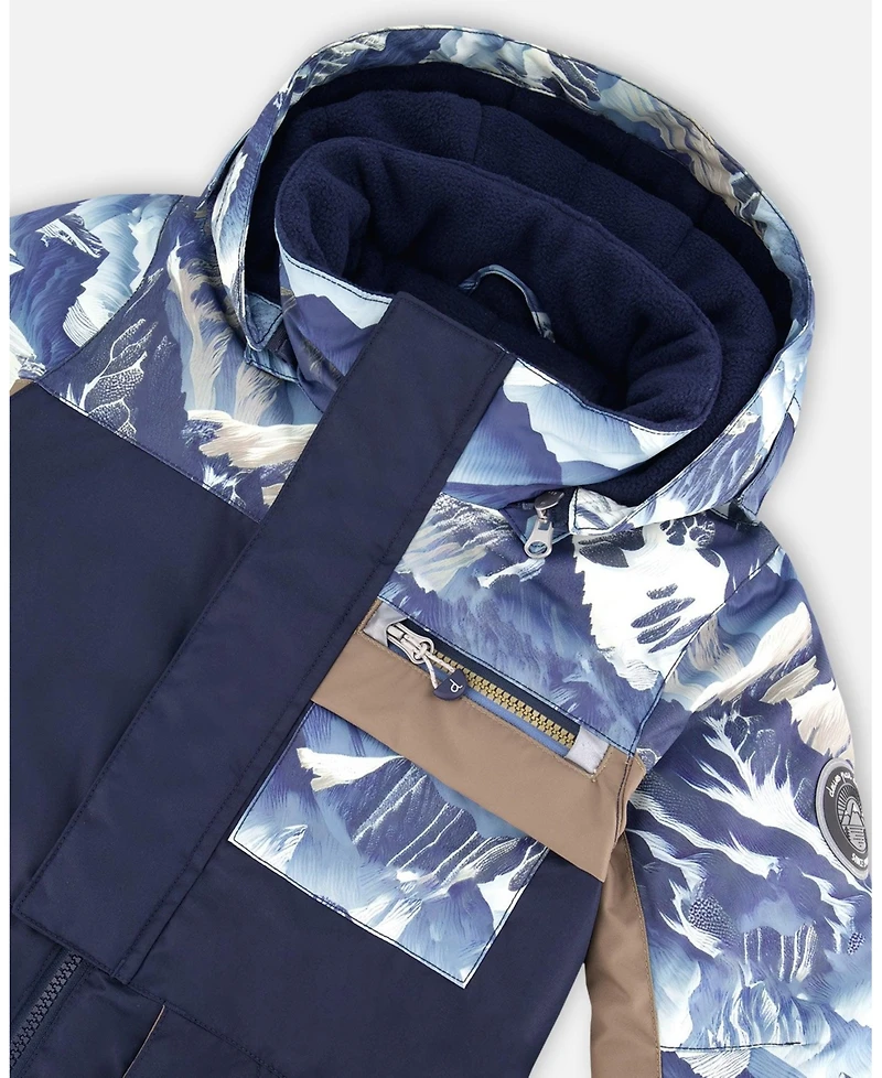 Deux par Toddler Boys One-Piece Play Snowsuit with Mountains Print Navy Blue - Toddler|Child