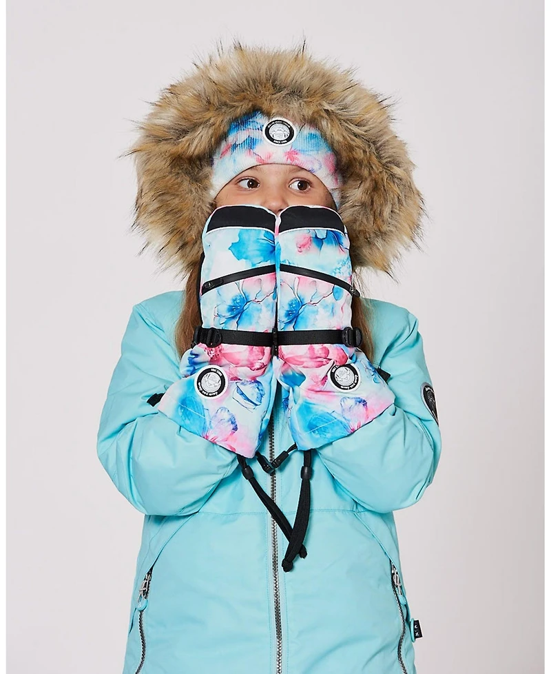Deux par Girl Winter Mittens Teknik Blue Flower Print