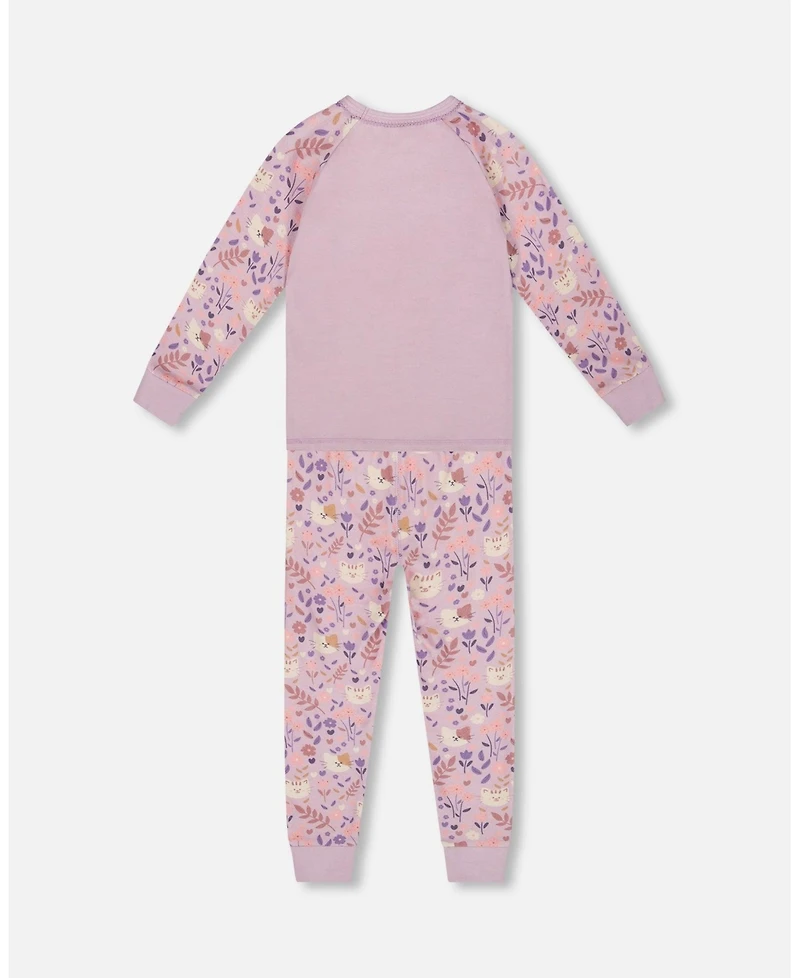 Deux par Girl Cotton Two-Piece Pajamas Cat Print