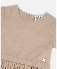 Deux par Girl Short Sleeve Dress with Pleated Skirt Light Caramel - Toddler|Child