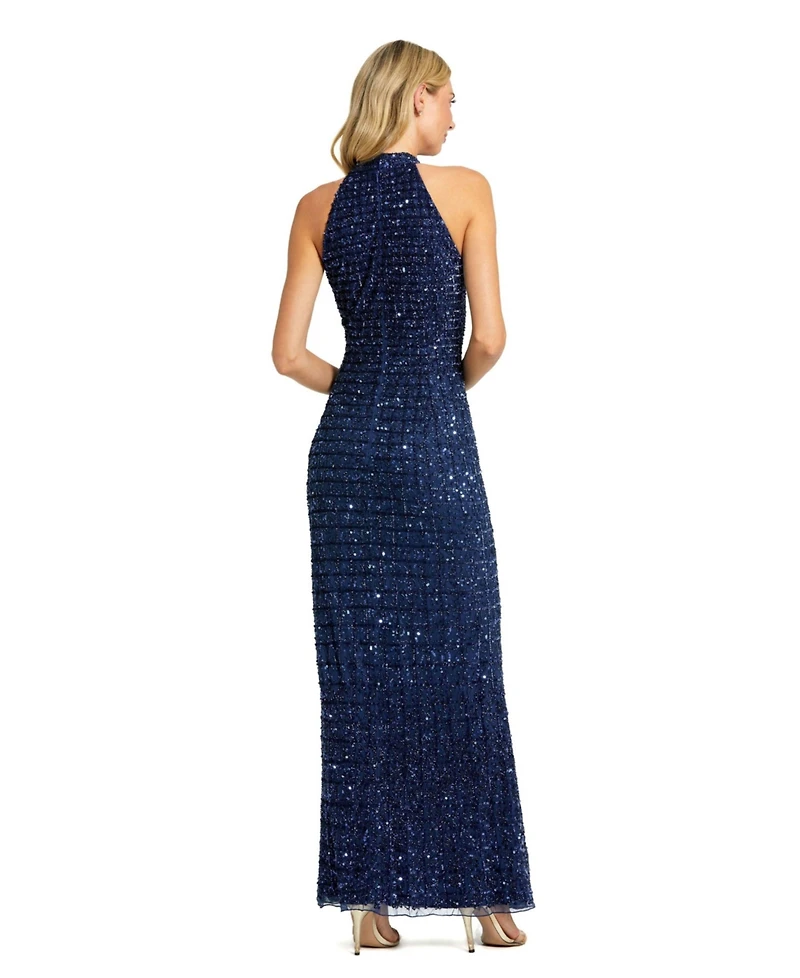Mac Duggal Women's Embellished Halter Neck Keyhole Gown