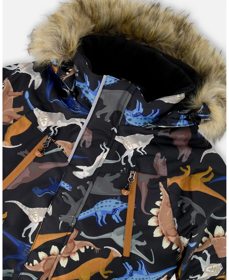 Deux par Boy Two-Piece Play Snowsuit with Printed Dinosaurs Jacket Navy Blue