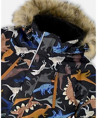 Deux par Boy Two-Piece Play Snowsuit with Printed Dinosaurs Jacket Navy Blue