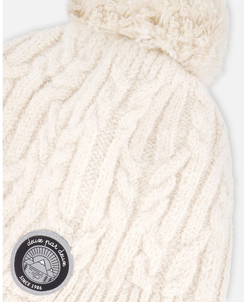 Deux par Kids Unisex Lined Winter Hat with Pompom Off-White - Toddler|Child