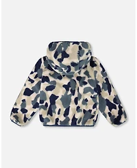 Deux par Kids Unisex Reversible Mid-Season Sherpa Jacket Blue Camo