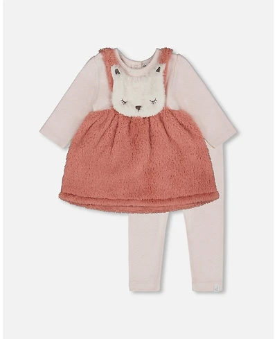 Deux par Baby Girl Bi-Material Dress and Leggings Set Old Pink