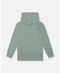 Deux par Girl Hooded Tunic Sage Green with Owl Print