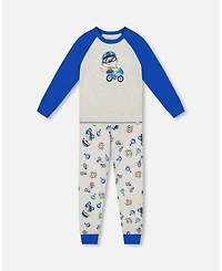 Deux par Baby Boys Two-Piece Cotton Pajama Set Beige Monkey Print