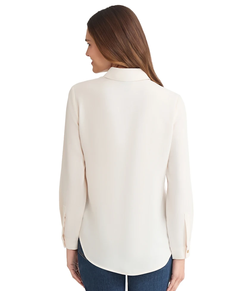 Jones New York Women's Collared Long Sleeve Button Front Top