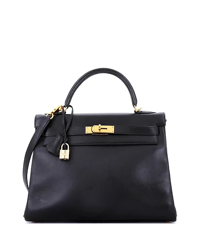 Pre-Owned Hermes Kelly 32 Handbag Black Gulliver with Gold Hardware