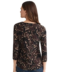 Jones New York Women's Trimmed V-Neck Printed Top
