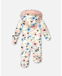 Deux par Baby Girl One-Piece Play Snowsuit Designed for Car Seat Off-White Flower Print - Baby|Toddler