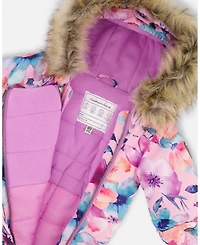 Deux par Baby Girl One-Piece Play Snowsuit Designed for Car Seat Pink Watercolor Flower Print - Baby|Toddler