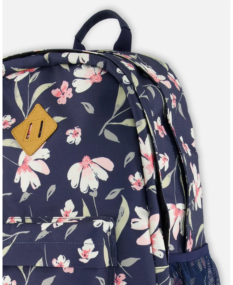 Deux par Deux Girl Kids Backpack Navy Flower Print - Toddler|Child