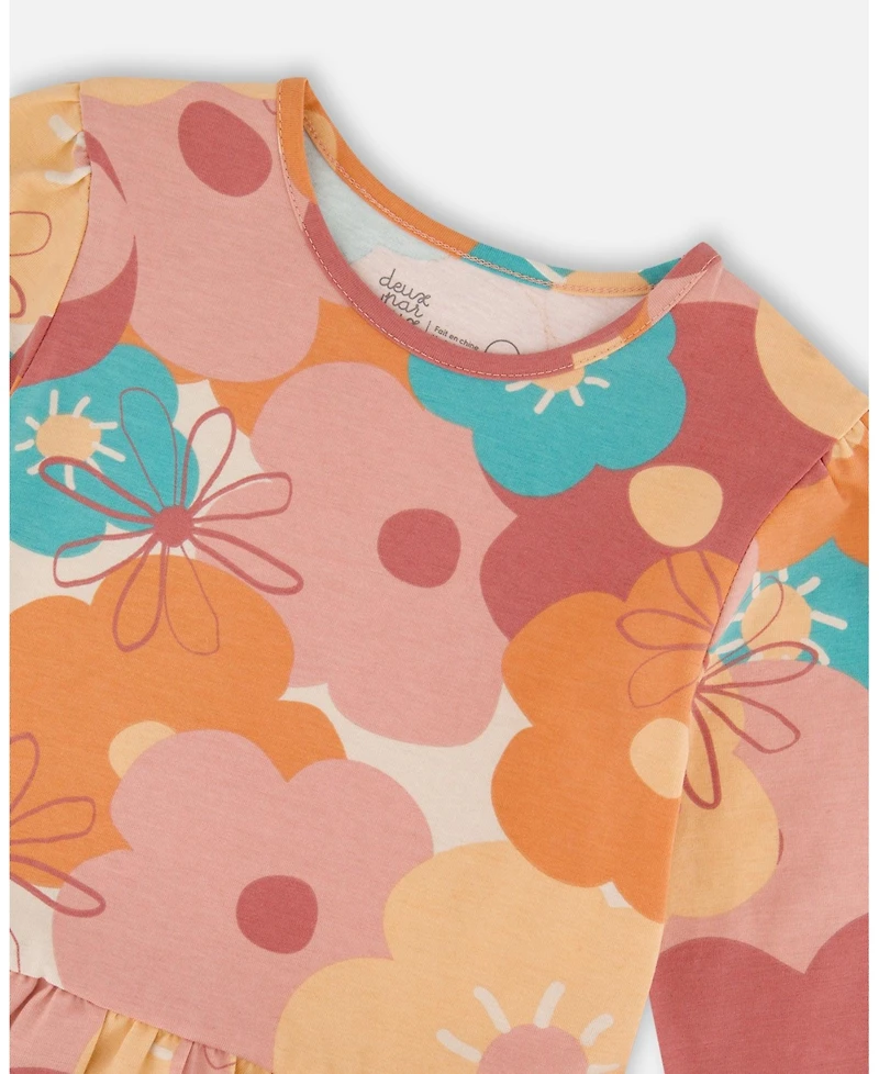 Deux par Deux Toddler Girls Cotton Dress with Coral Flowers - Toddler|Child