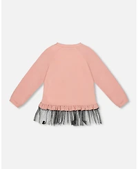 Deux par Girl Long Bi-Material Top Dusty Pink with Mesh Ruffle Hem and Leopard Print - Toddler|Child