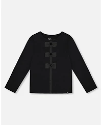 Deux par Girl Long Sleeve Cotton Jersey Bow Tee Black