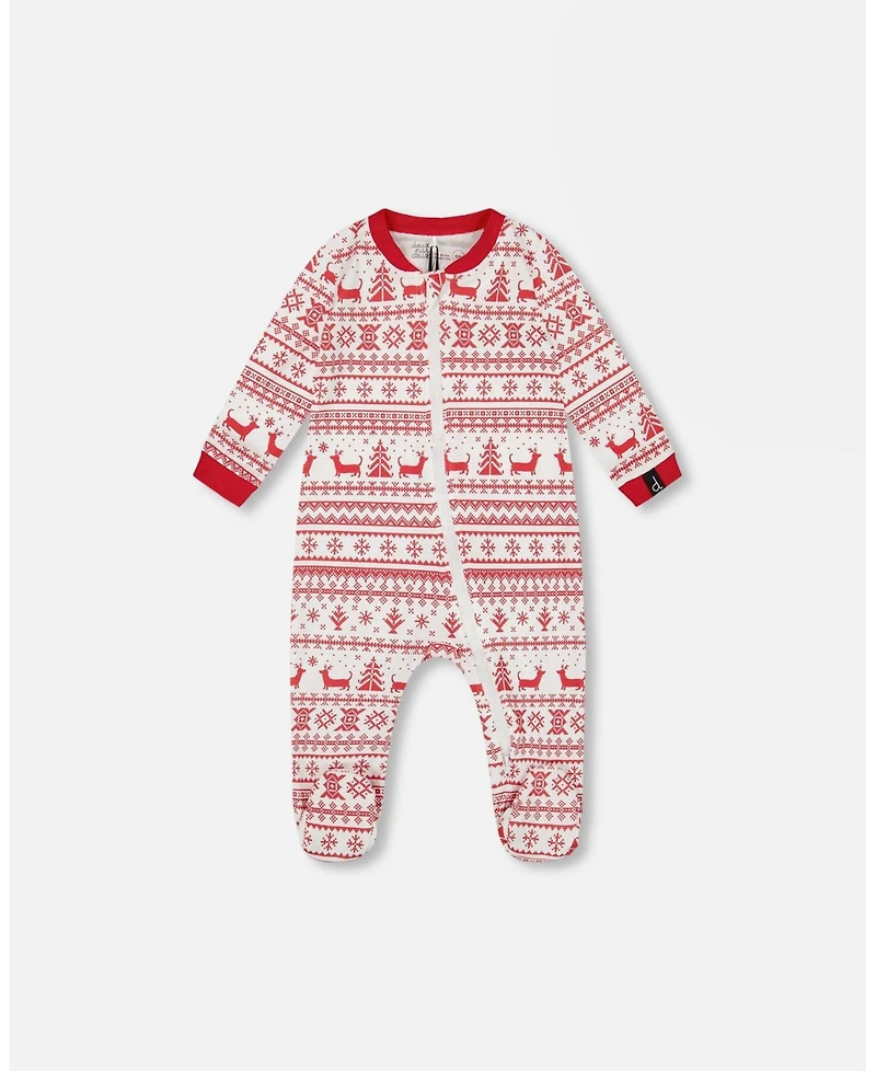 Deux par Baby Unisex Cotton One-Piece Pajamas Red and White Fairisle