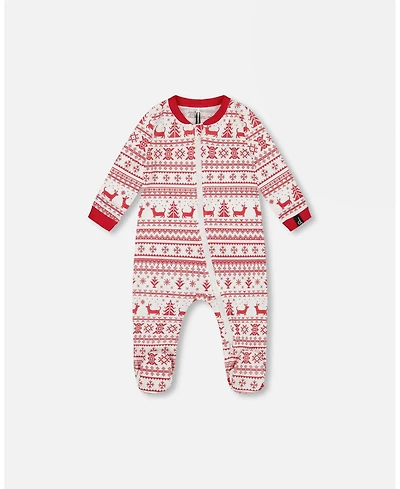 Deux par Baby Unisex Cotton One-Piece Pajamas Red and White Fairisle