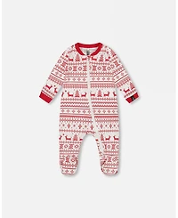 Deux par Baby Unisex Cotton One-Piece Pajamas Red and White Fairisle