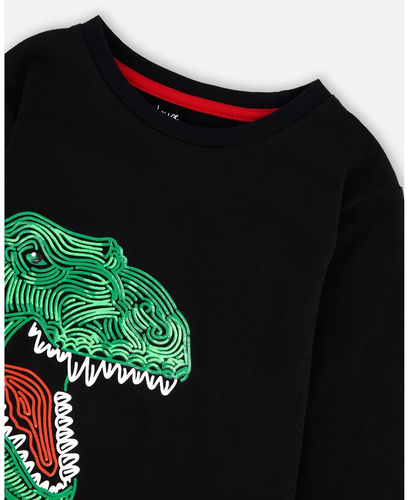 Deux par Boy Long Sleeve Jersey Tee Shirt with Dinosaur