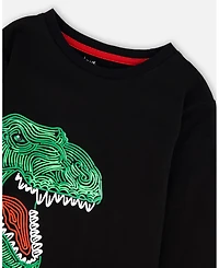 Deux par Boy Long Sleeve Jersey Tee Shirt with Dinosaur