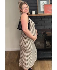 Pinkblush Maternity Beige Striped Knit Fitted Sleeveless Maxi Dress